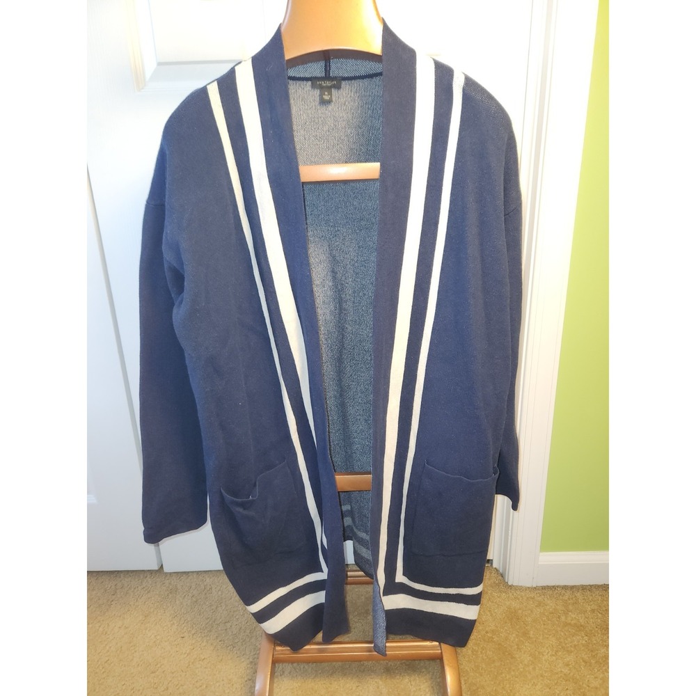 Ann Taylor Factory Open Front Cardigan With Wide Whit Striped. Size Xl